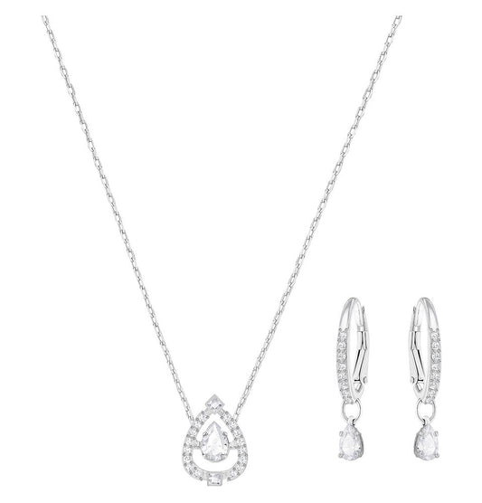 Sparkling Dance Pear Set Small, White, Rhodium Plating 5272368