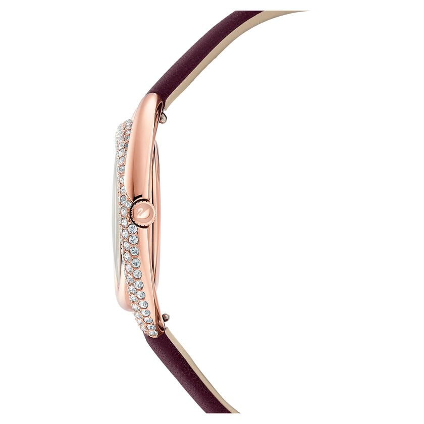 5484379 Duo Watch Leather Strap, Dark red, Rose-gold tone PVD