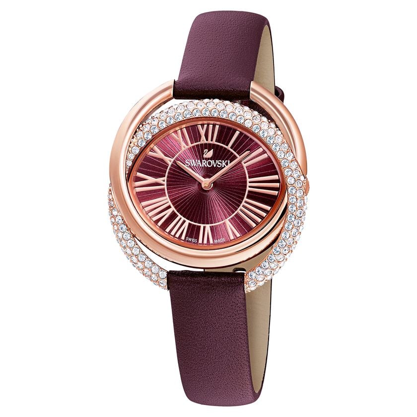 5484379 Duo Watch Leather Strap, Dark red, Rose-gold tone PVD