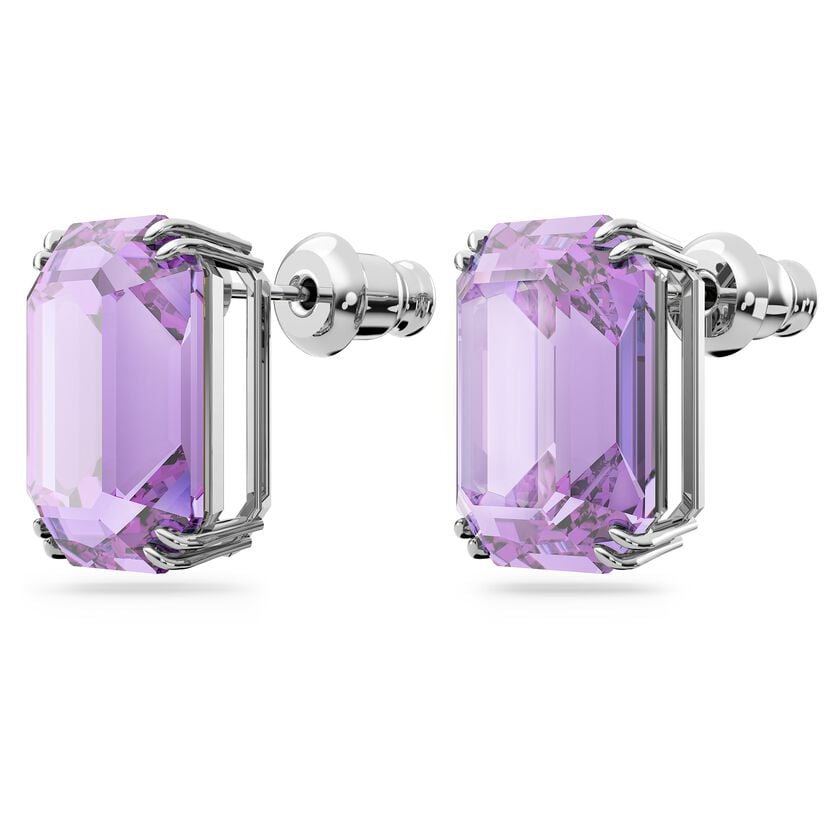 Millenia stud earrings Octagon cut, Purple, Rhodium plated 5638493