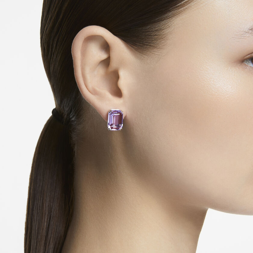 Millenia stud earrings Octagon cut, Purple, Rhodium plated 5638493