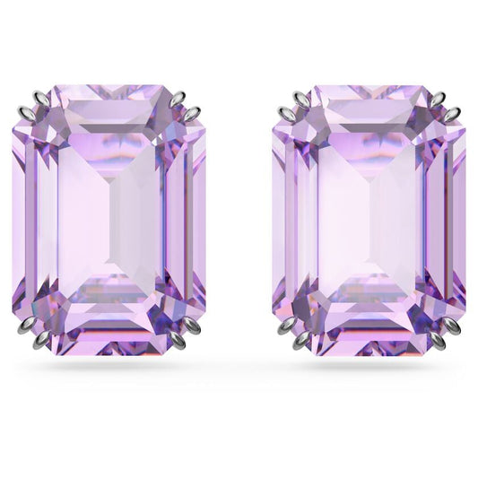 Millenia stud earrings Octagon cut, Purple, Rhodium plated 5638493