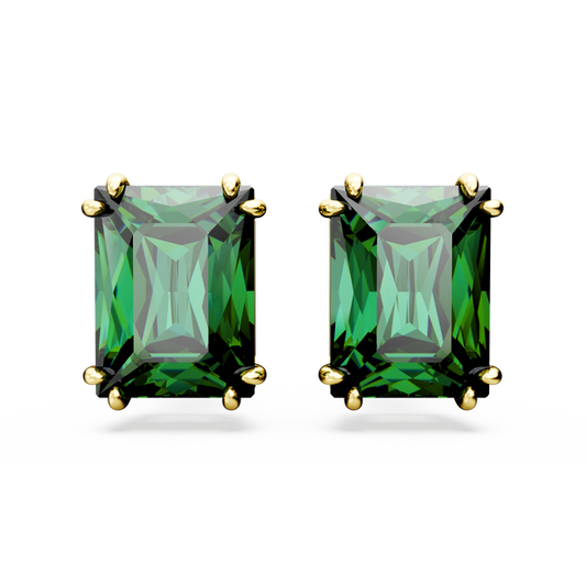 SWAROVSKI MATRIX STUD EARRINGS, RECTANGULAR CUT, GREEN, GOLD-TONE PLATED 5677142