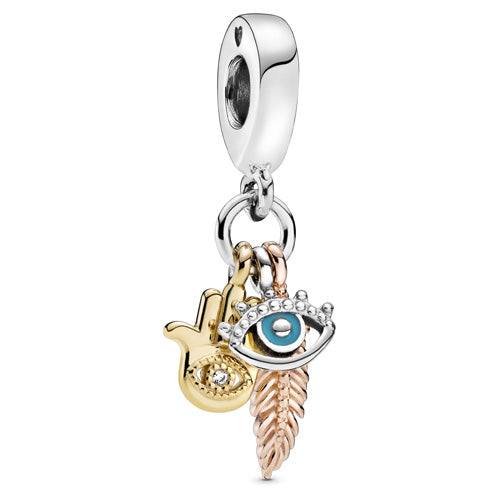 PANDORA 768785C01 Hamsa, All-seeing Eye & Feather Spirituality Dangle Charm