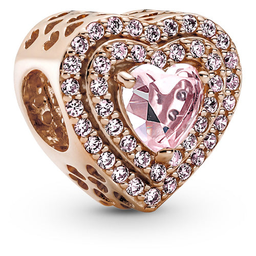 Pandora 789218C01 Sparkling Leveled Heart Charm 14K Rose Gold-Plated Sparkling Leveled Heart Charm with Pink Zirconia