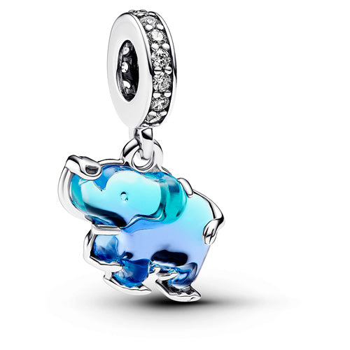 PANDORA 793339C01 Blue Murano Glass Elephant Dangle