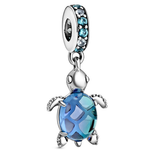 PANDORA 798939C01 Blue Sea Turtle Murano Glass Dangle