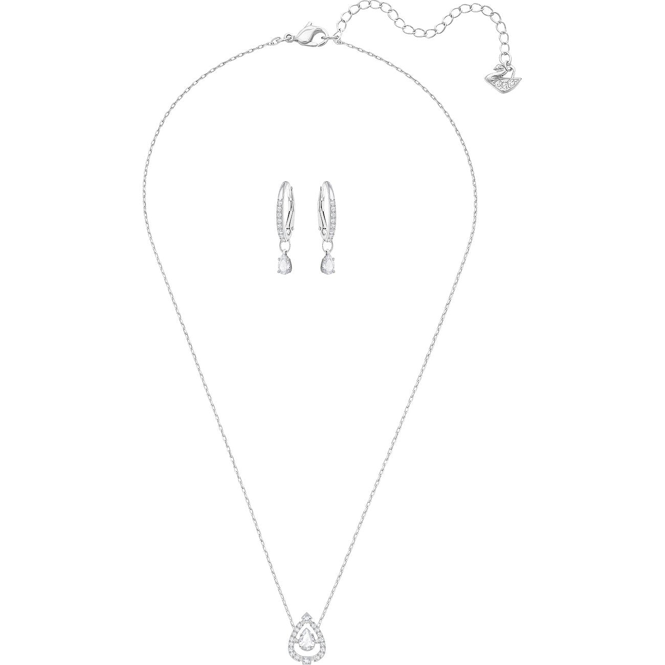 Sparkling Dance Pear Set Small, White, Rhodium Plating 5272368