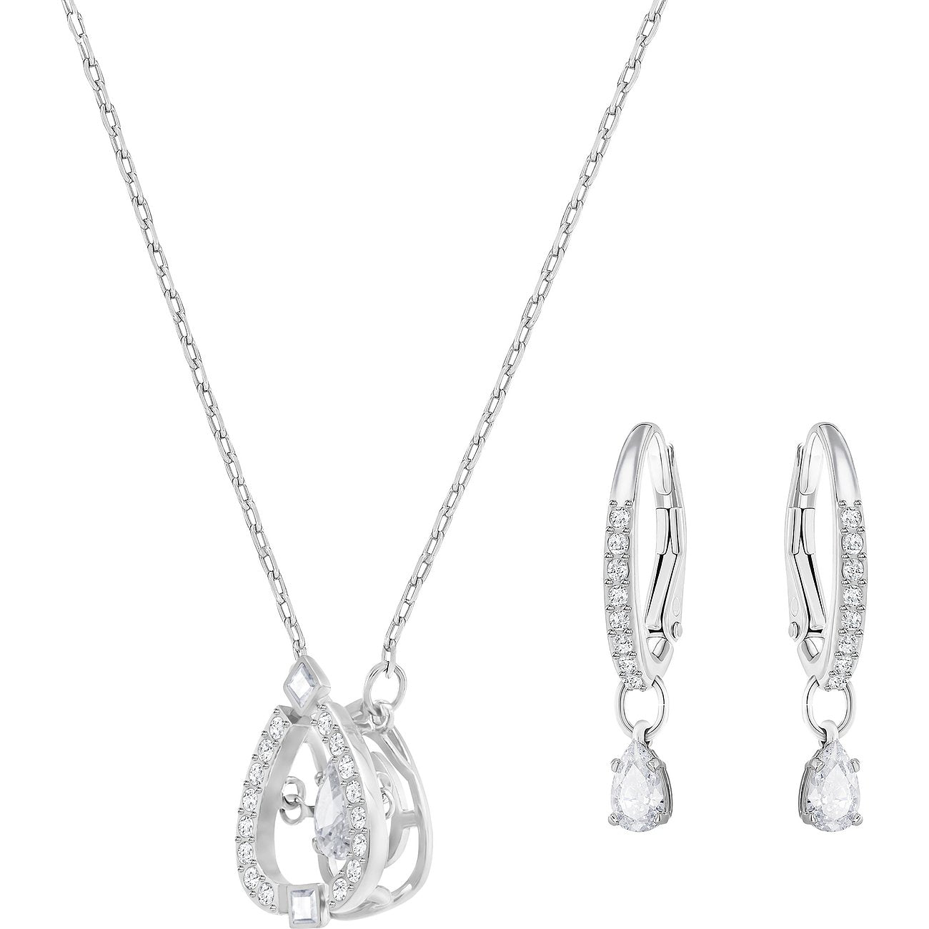 Sparkling Dance Pear Set Small, White, Rhodium Plating 5272368