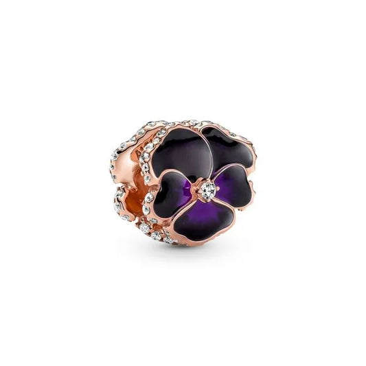 PANDORA 780777C01 Pansy 14k rose gold-plated charm with clear CZ