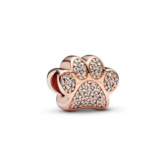 PANDORA 781714C01 Paw 14K Rose Gold-Plated Charm With Clear CZ Charm