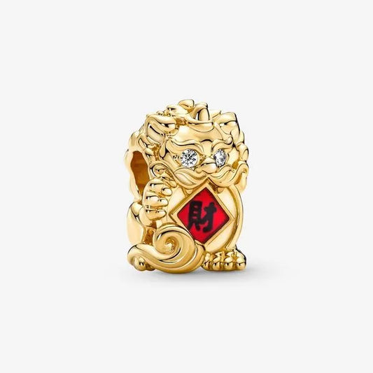 PANDORA 760091C01 Chinese Pixiu 14k gold-plated charm with clear CZ