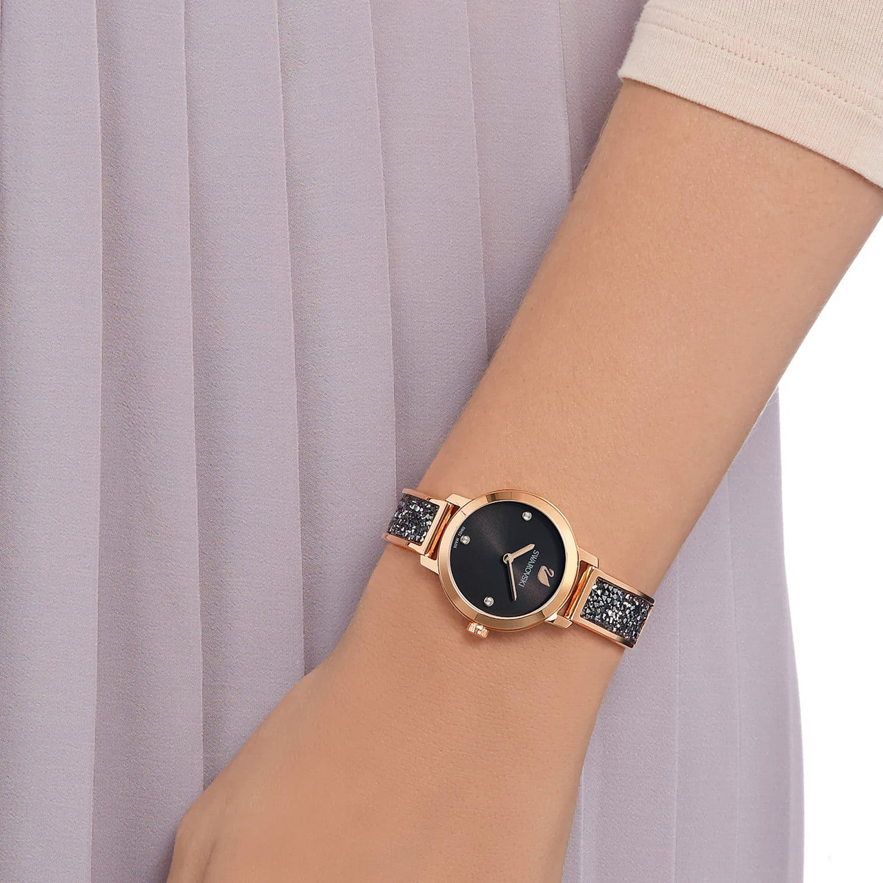 Swarovski Crystal Cosmic Rock Watch Metal Bracelet, Black, Rose-Gold Tone PVD 5376068