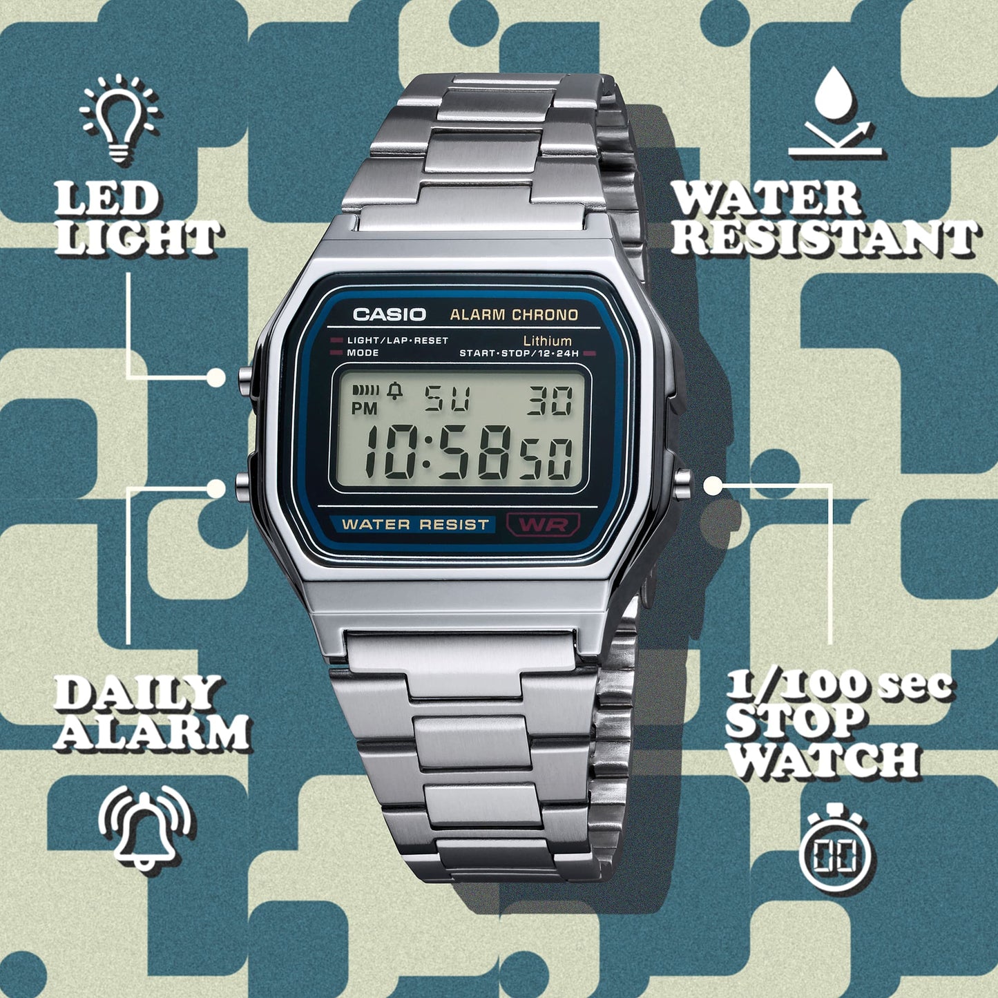 CASIO Vintage Watch A158WA-1 A158W-1 Classic Digital Stainless Steel Bracelet Watch