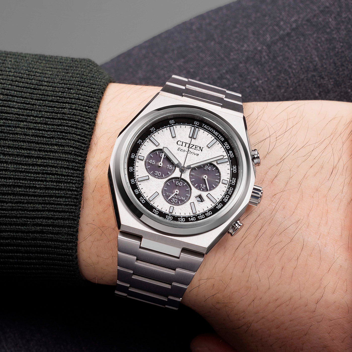 CITIZEN CA4610-85A Zenshin Chrono Silver Tone Dial Super Titanium