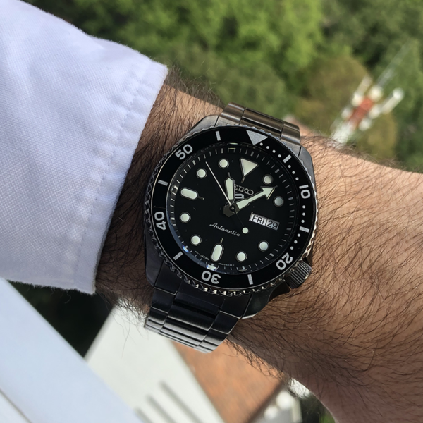 Seiko 5 Sports Automatic All Black PVD Case & Bracelet Watch SRPD65 SRPD65K1F