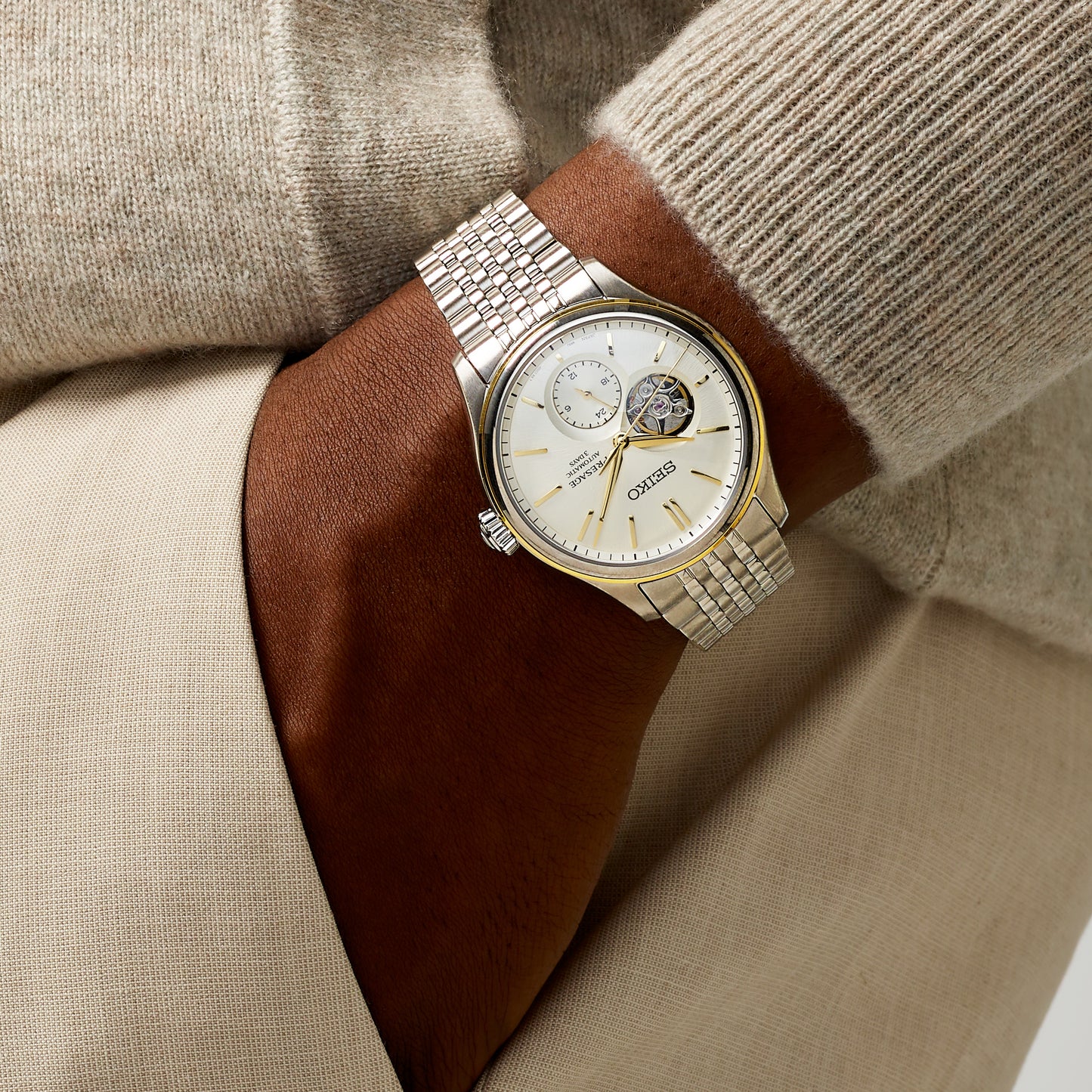 Seiko SPB480J1 Seiko Presage Classic Series Open Heart in Delicate Cream Silk SPB480