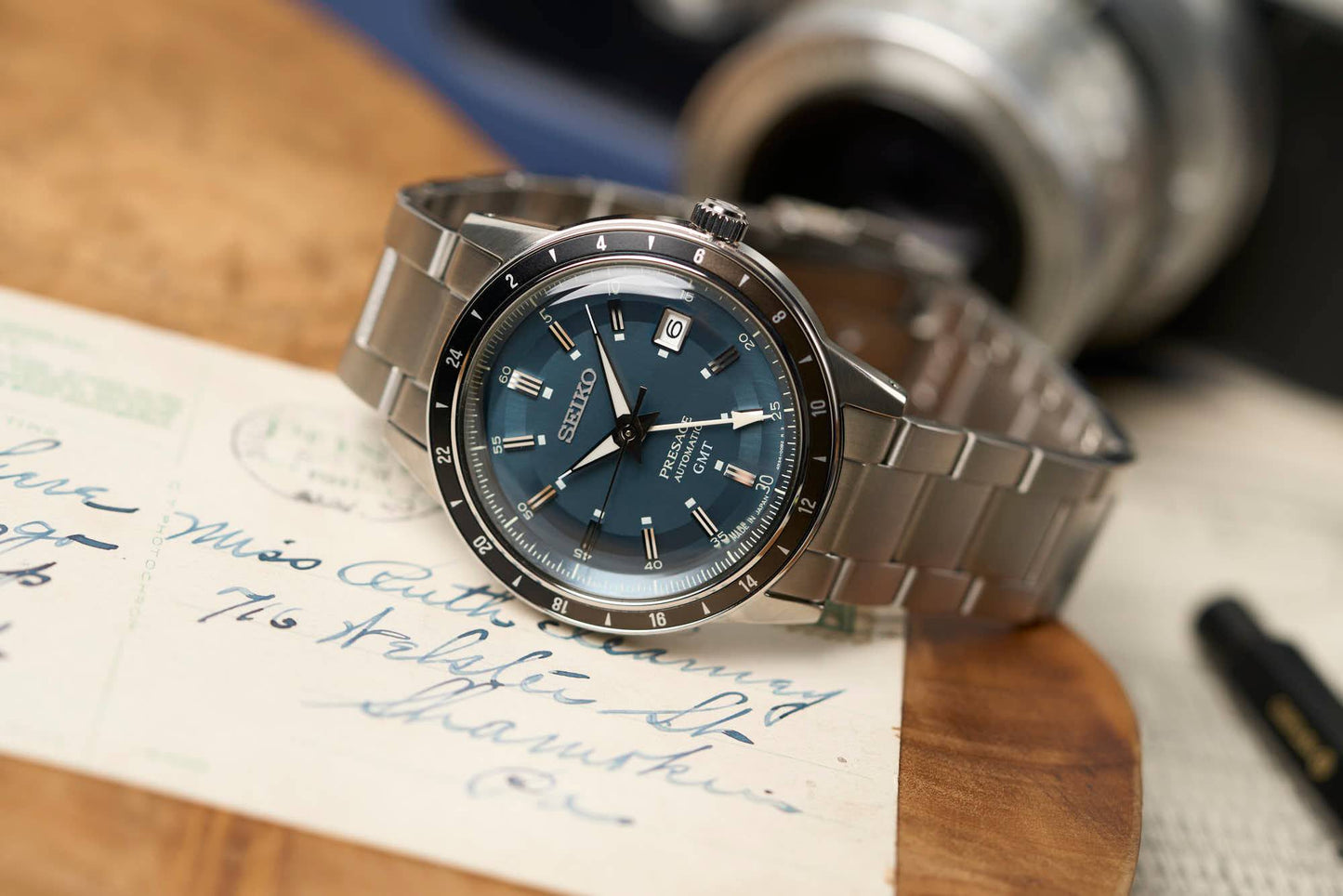 Seiko Presage Style 60s Automatic Watch Blue Grey Dial GMT SSK009 SSK009J1