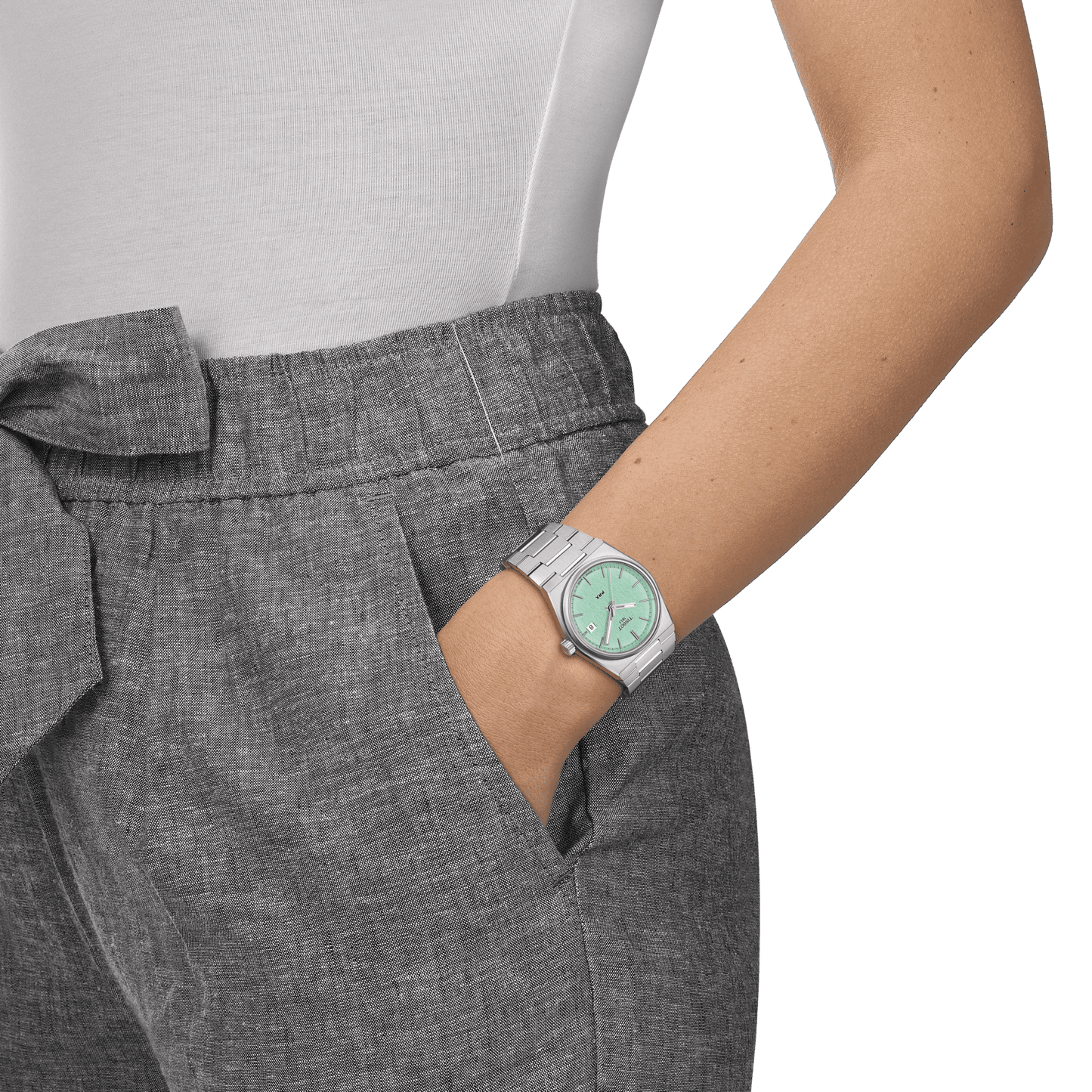 TISSOT PRX QUARTZ 35MM LIGHT GREEN DIAL T137.210.11.091.00 T1372101109100