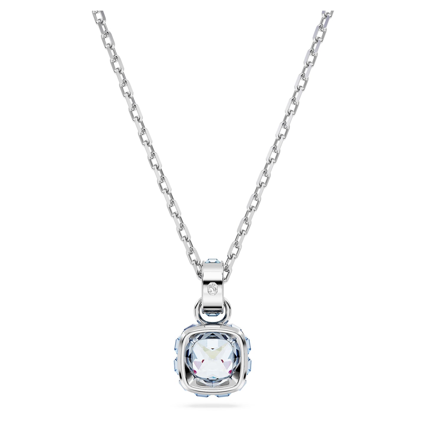 Birthstone pendant Square cut, March, Blue, Rhodium plated 5651794