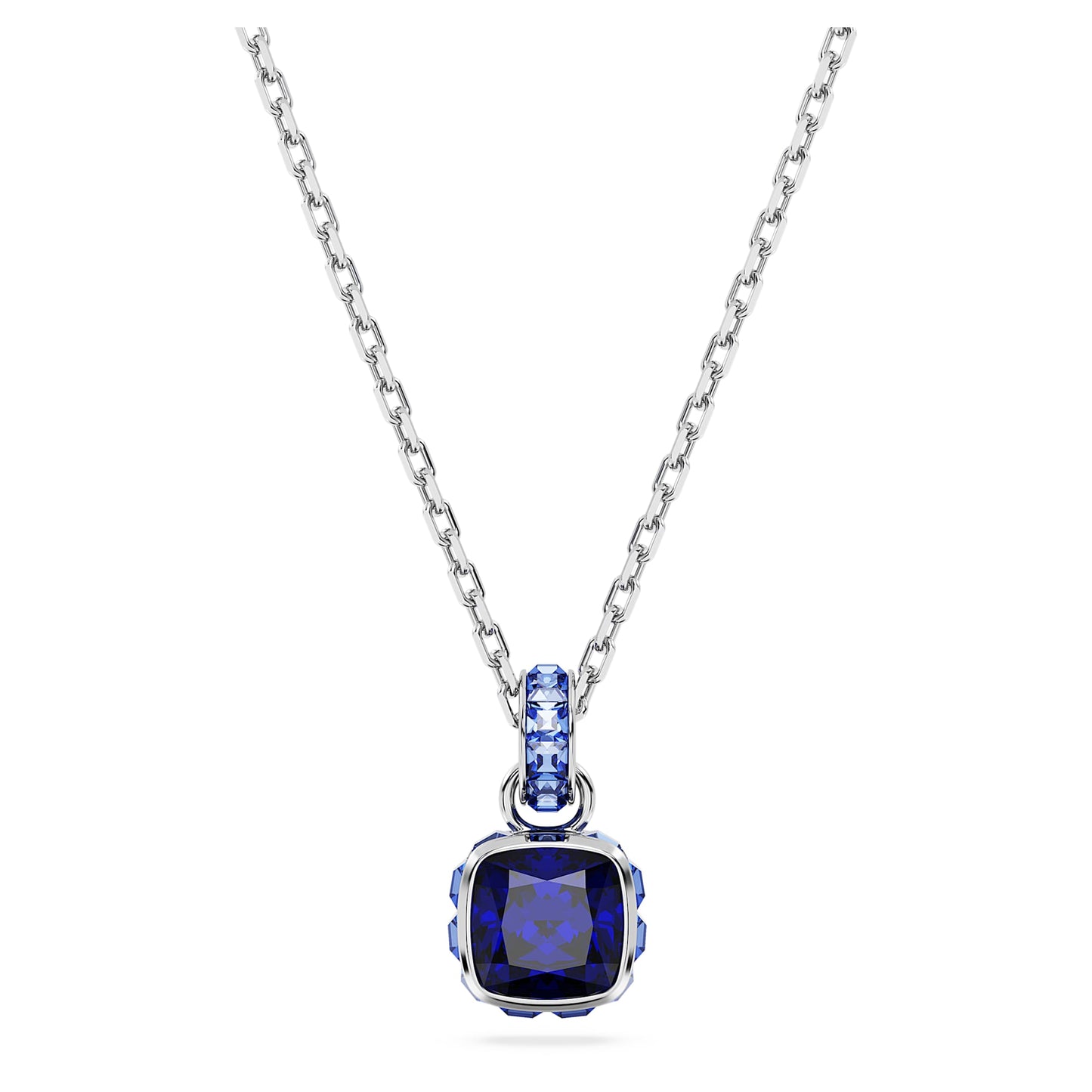 Birthstone pendant Square cut, September, Blue, Rhodium plated 5651790