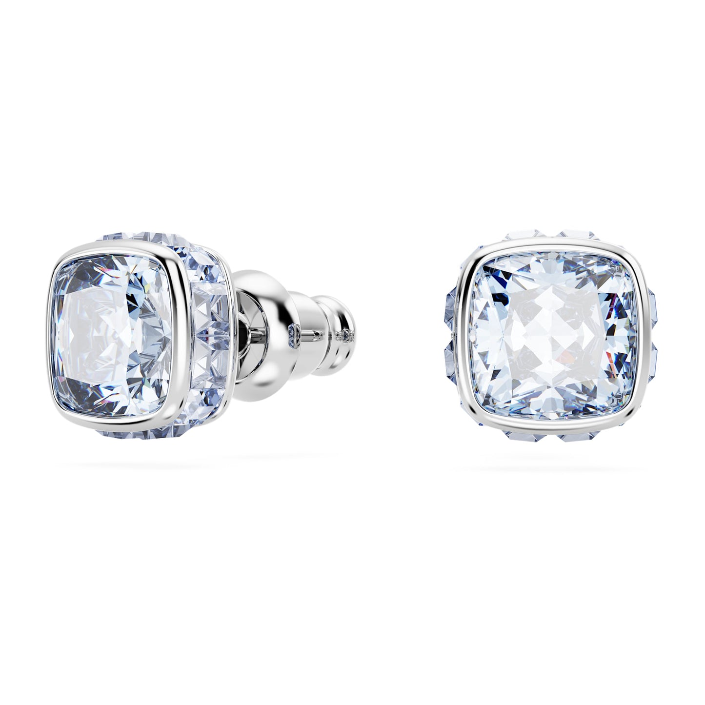 Birthstone stud earrings Square cut, March, Blue, Rhodium plated 5660800