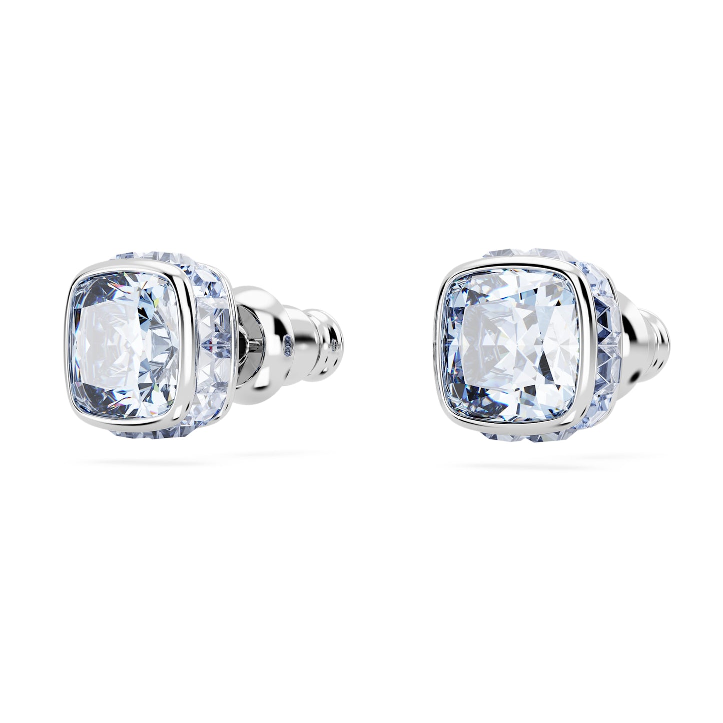 Birthstone stud earrings Square cut, March, Blue, Rhodium plated 5660800