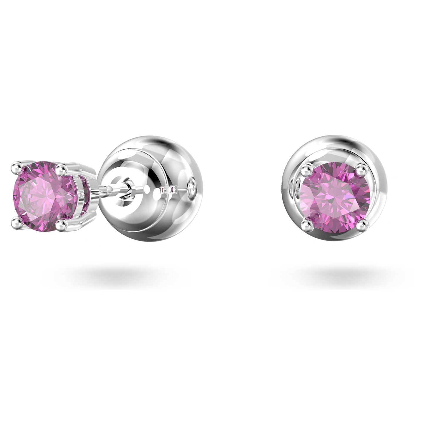Chroma stud earrings Round cut, Purple, Rhodium plated 5639135