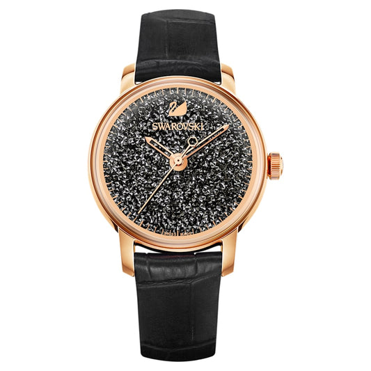 Swarovski 5295377 Crystalline Hours watch Swiss Made, Leather strap, Black, Rose gold-tone finish