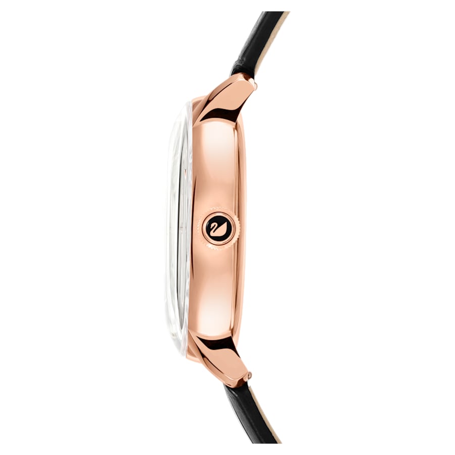Swarovski 5295377 Crystalline Hours watch Swiss Made, Leather strap, Black, Rose gold-tone finish