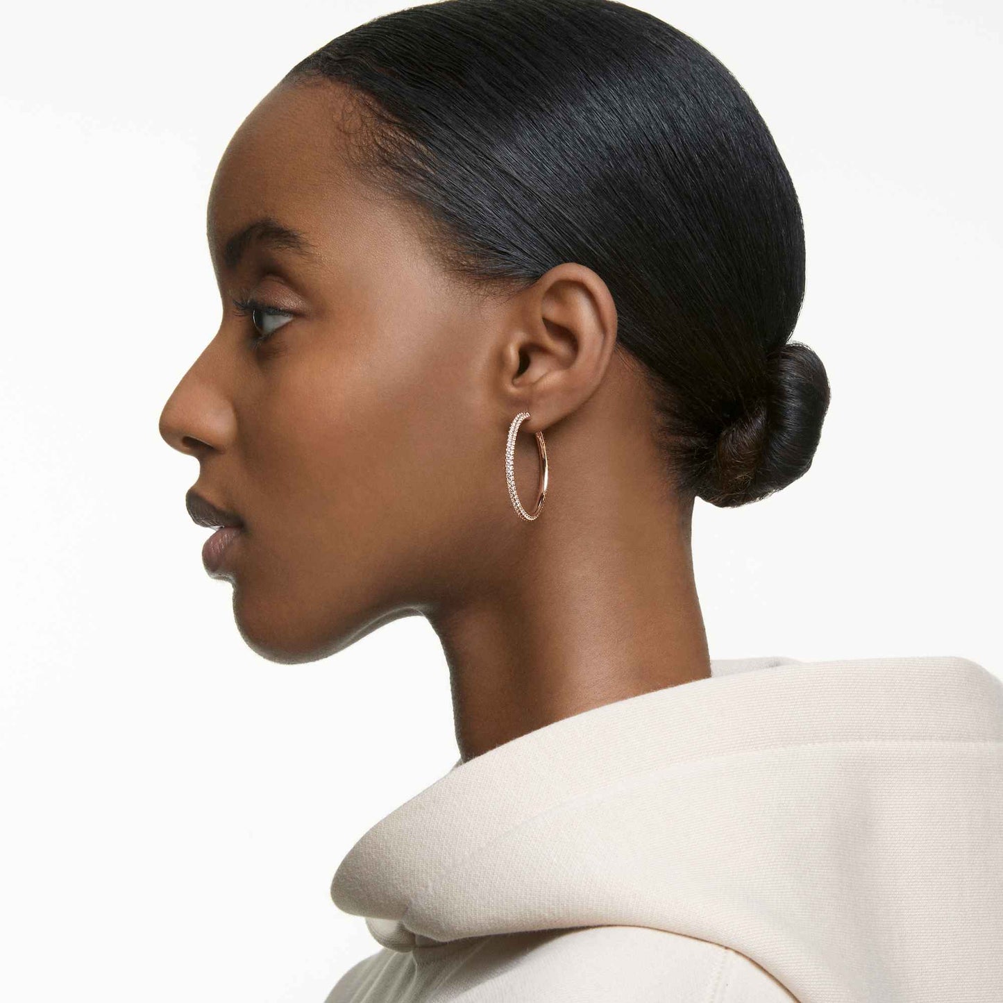 Dextera hoop earrings Pavé, Large, White, Rose gold-tone plated 5383938