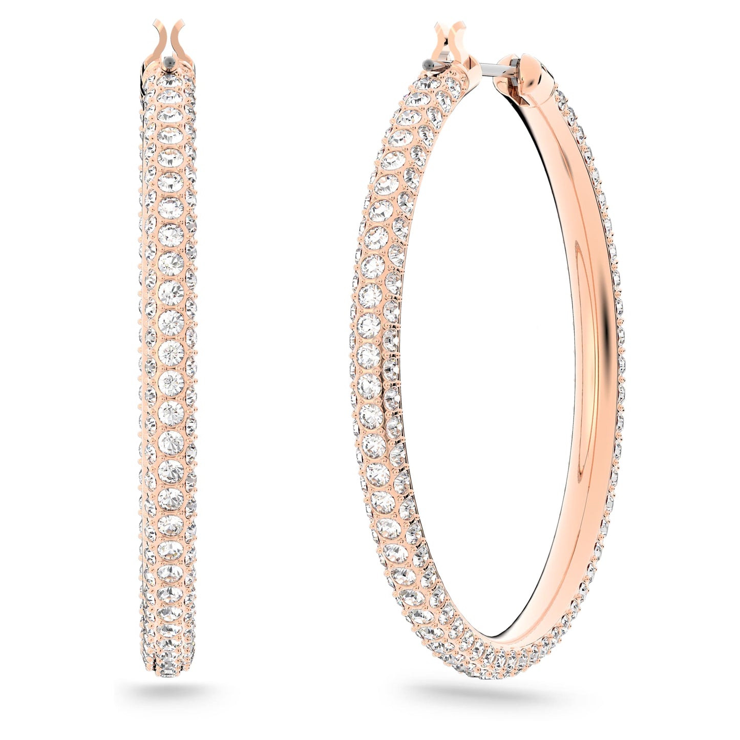 Dextera hoop earrings Pavé, Large, White, Rose gold-tone plated 5383938