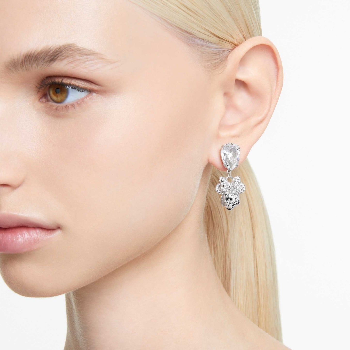 Disney Minnie Mouse drop earrings Asymmetrical design, White, Rhodium plated 5668779