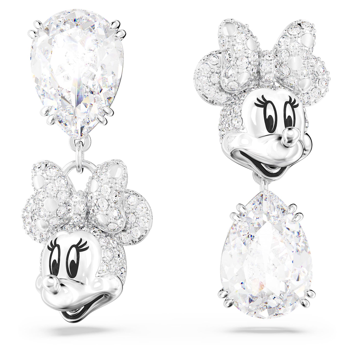 Disney Minnie Mouse drop earrings Asymmetrical design, White, Rhodium plated 5668779