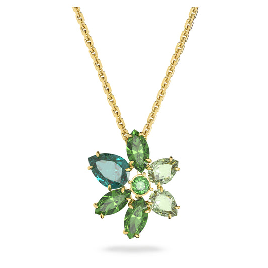 Gema pendant Mixed cuts, Flower, Green, Gold-tone plated 5658399