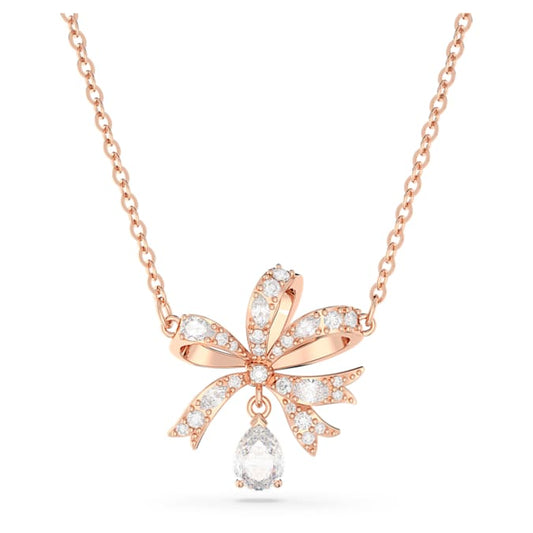 Hyperbola necklace Bow, Small, White, Rose gold-tone plated 5656741