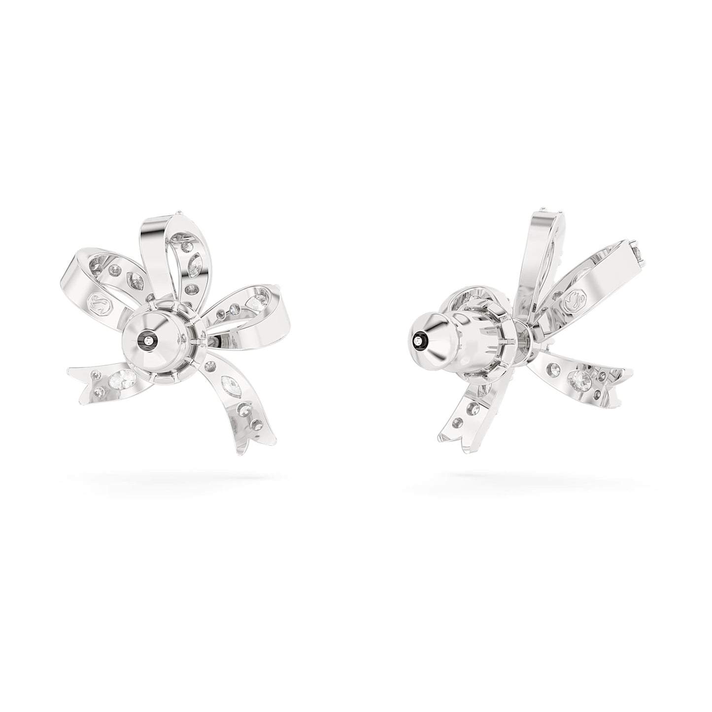 Hyperbola stud earrings Bow, Small, White, Rhodium plated 5647579