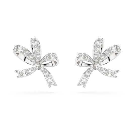 Hyperbola stud earrings Bow, Small, White, Rhodium plated 5647579