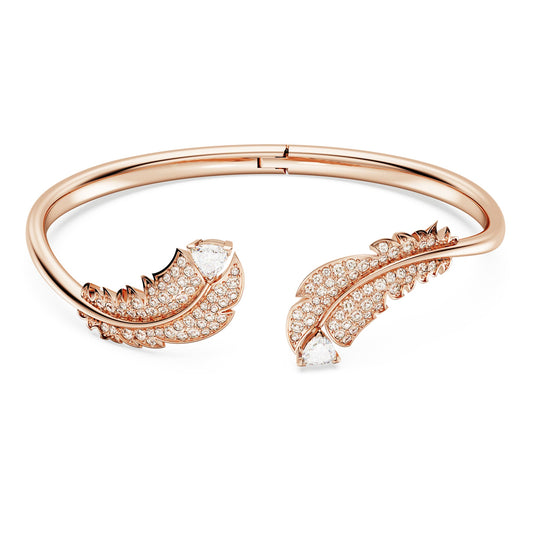 Idyllia bangle Feather, White, Rose gold-tone plated Medium 5663478