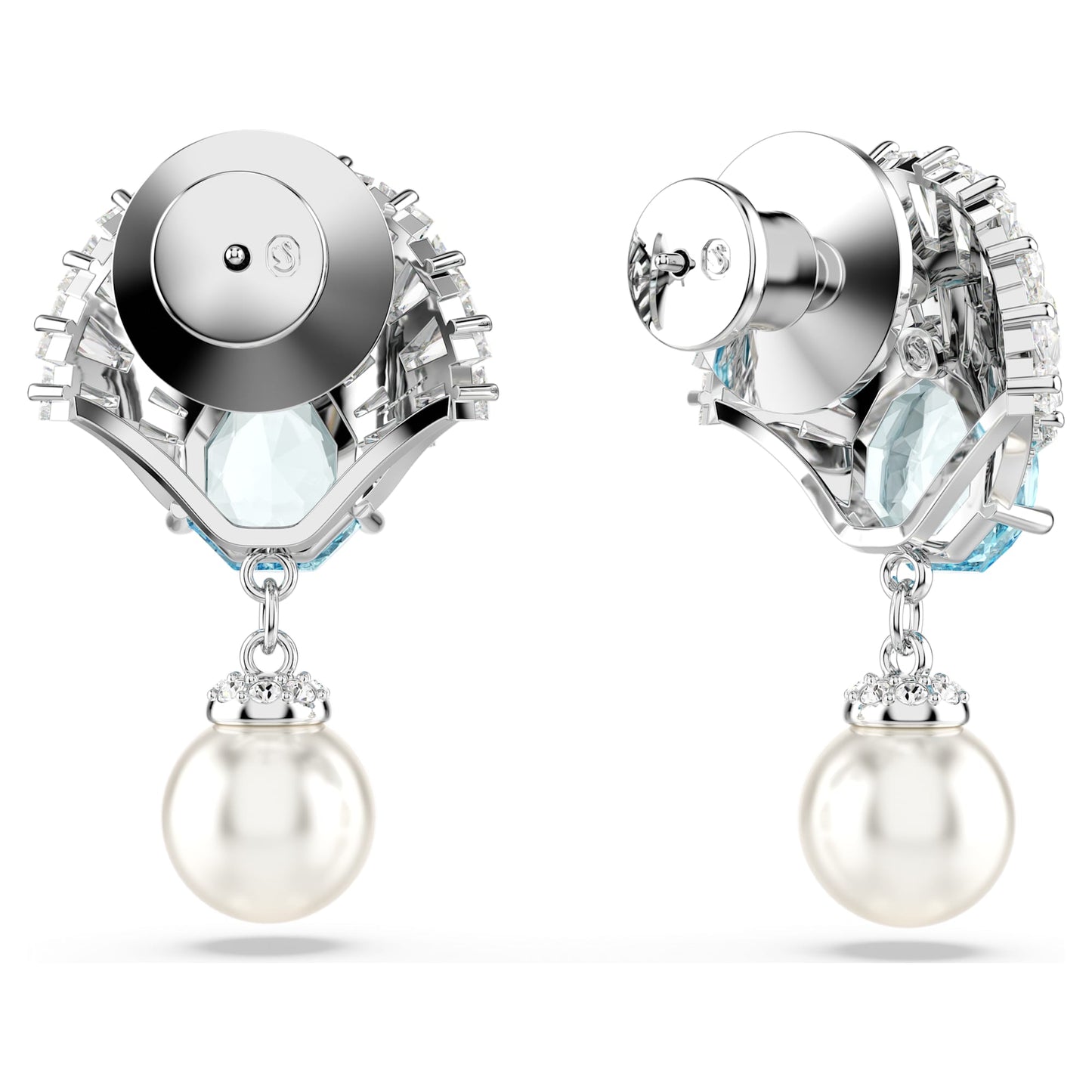 Idyllia drop earrings Crystal pearl, Shell, Blue, Rhodium plated 5680301