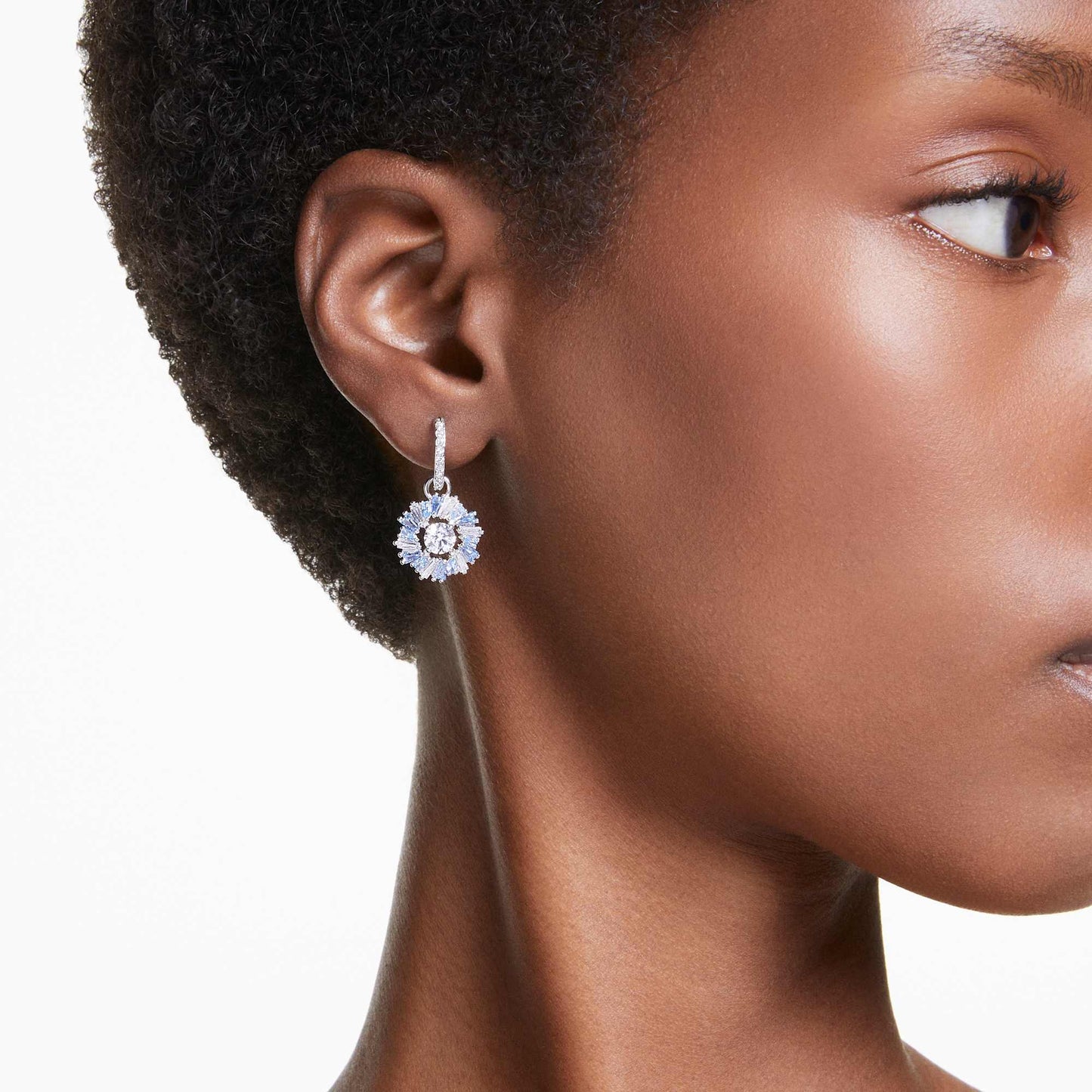 Idyllia drop earrings Mixed cuts, Flower, Blue, Rhodium plated 5680016