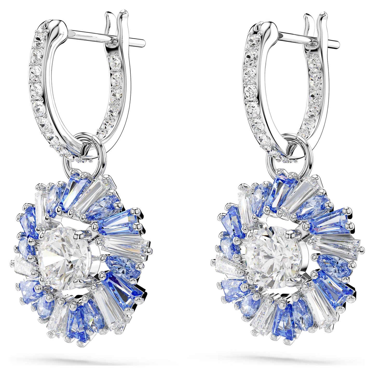 Idyllia drop earrings Mixed cuts, Flower, Blue, Rhodium plated 5680016
