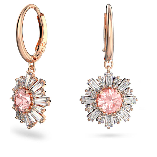 Idyllia drop earrings Mixed cuts, Sun, Pink, Rose gold-tone plated 5642965