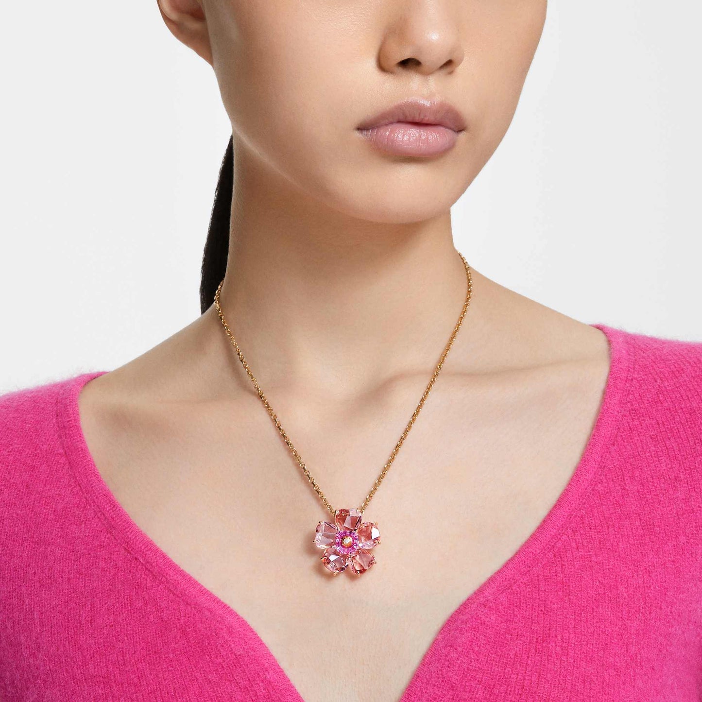 Idyllia necklace Flower, Pink, Gold-tone plated 5650569