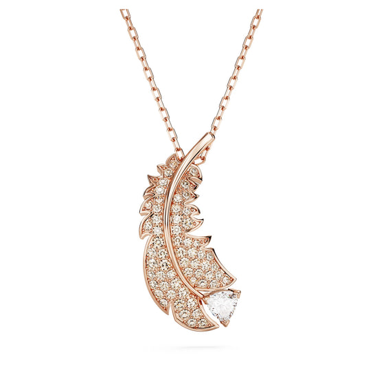 Idyllia pendant Feather, White, Rose gold-tone plated 5663483