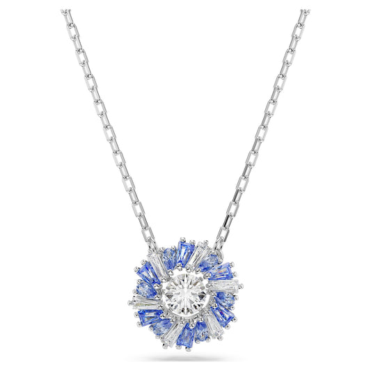 Idyllia pendant Mixed cuts, Flower, Blue, Rhodium plated 5680013
