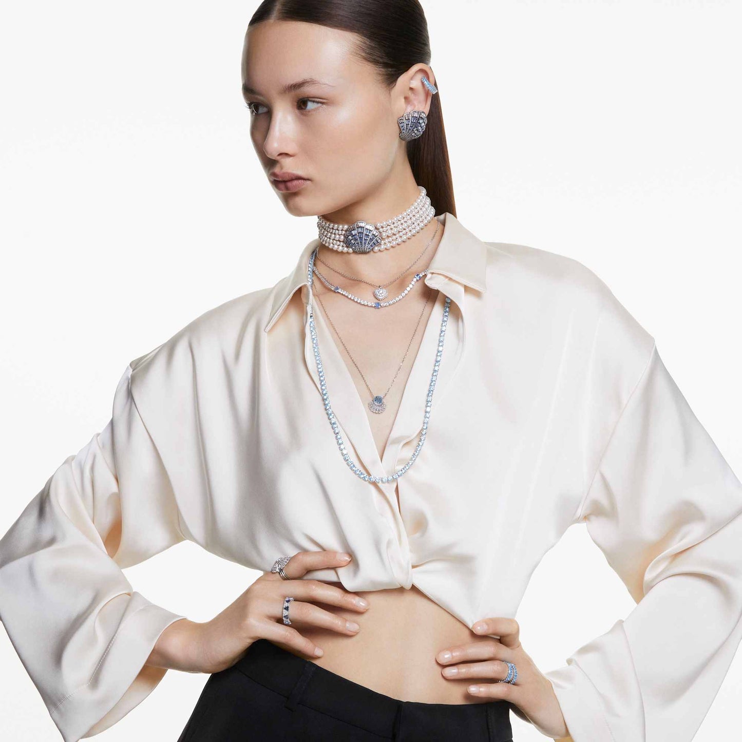 Idyllia pendant Shell, Blue, Rhodium plated 5689195