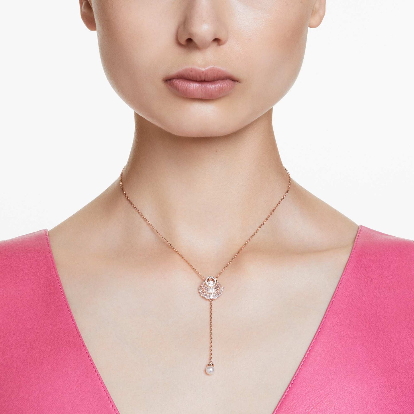 Idyllia Y pendant Crystal pearl, Shell, White, Rose gold-tone plated 5680299