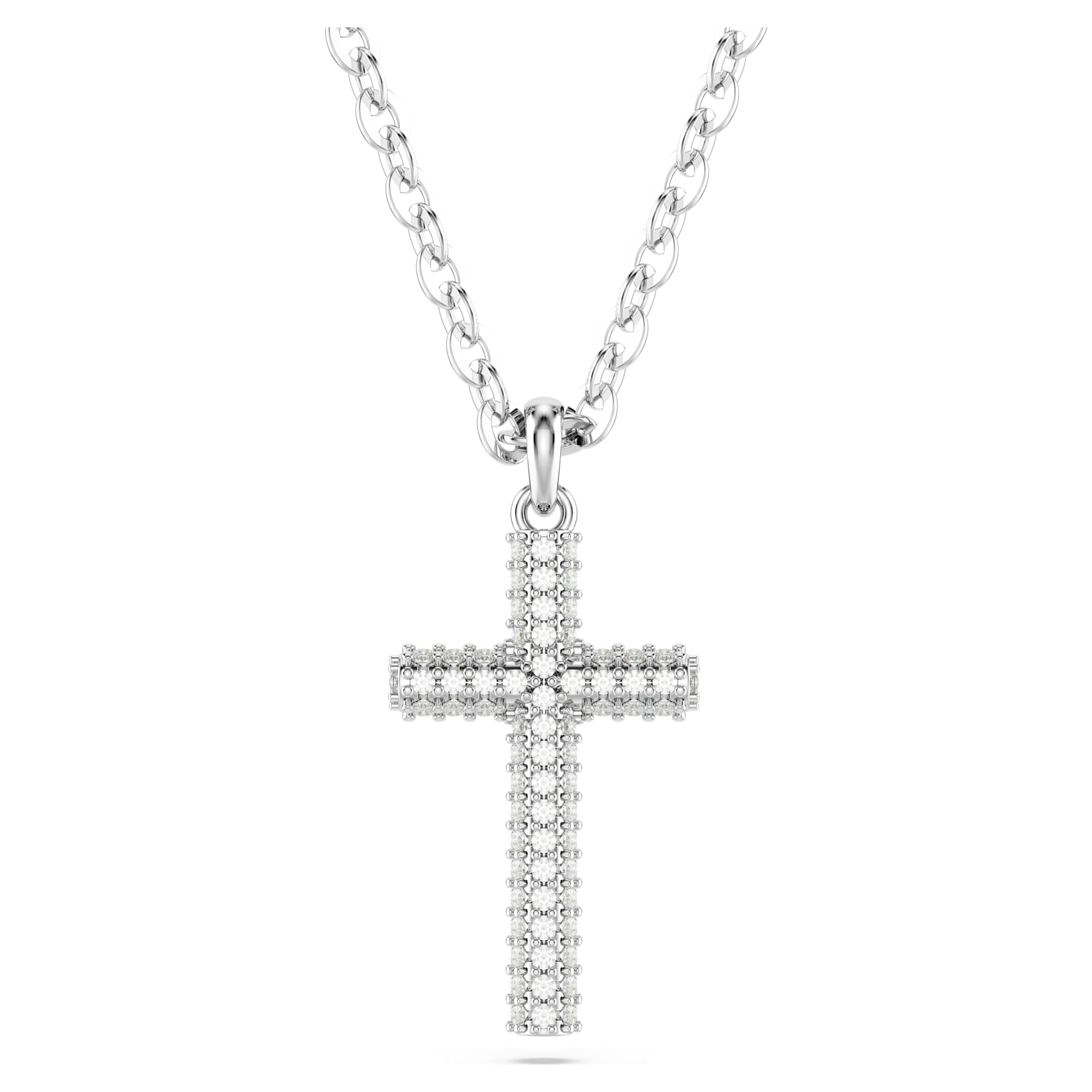 Insigne pendant Pavé, Cross, White, Rhodium plated 5675577
