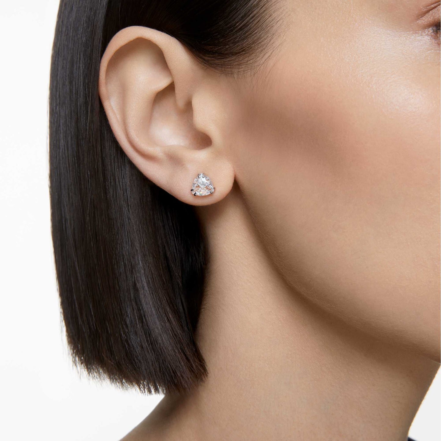 Matrix stud earrings Trilliant cut, White, Rhodium plated 5619498